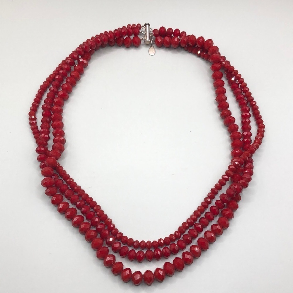 Vintage Donna Dressler 925 red crystal beaded statement necklace